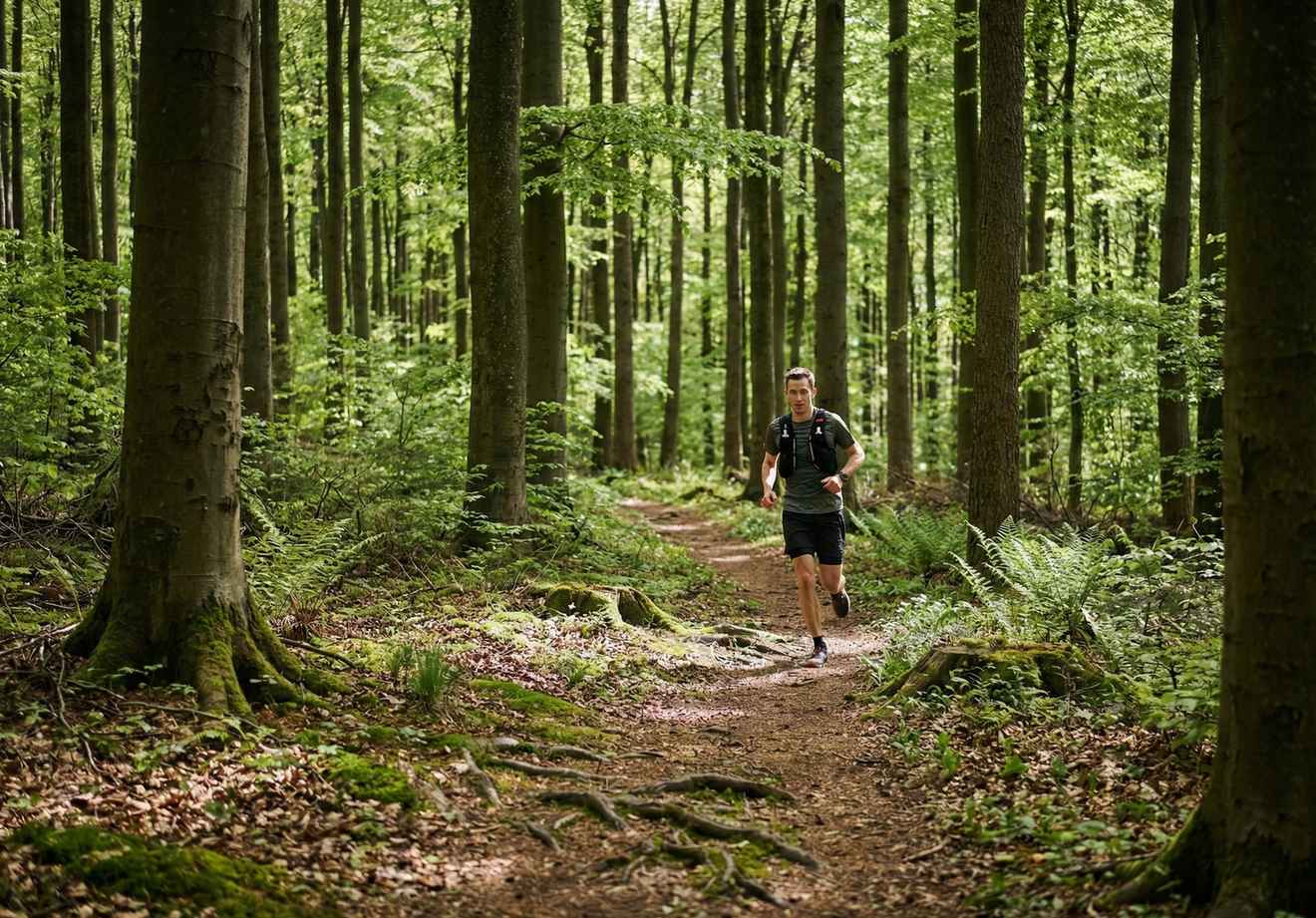 Trailrunner auf dem Rennsteig im Thüringer Wald – Europas größter Crosslauf durch dichten Buchenwald